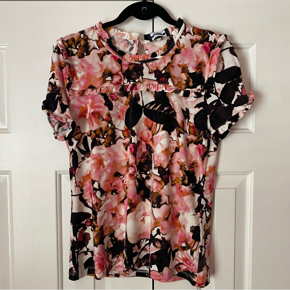 Floral Pink and Black Women's Top